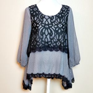 Esley Lace Overlay Blouse Long Sleeves NWT